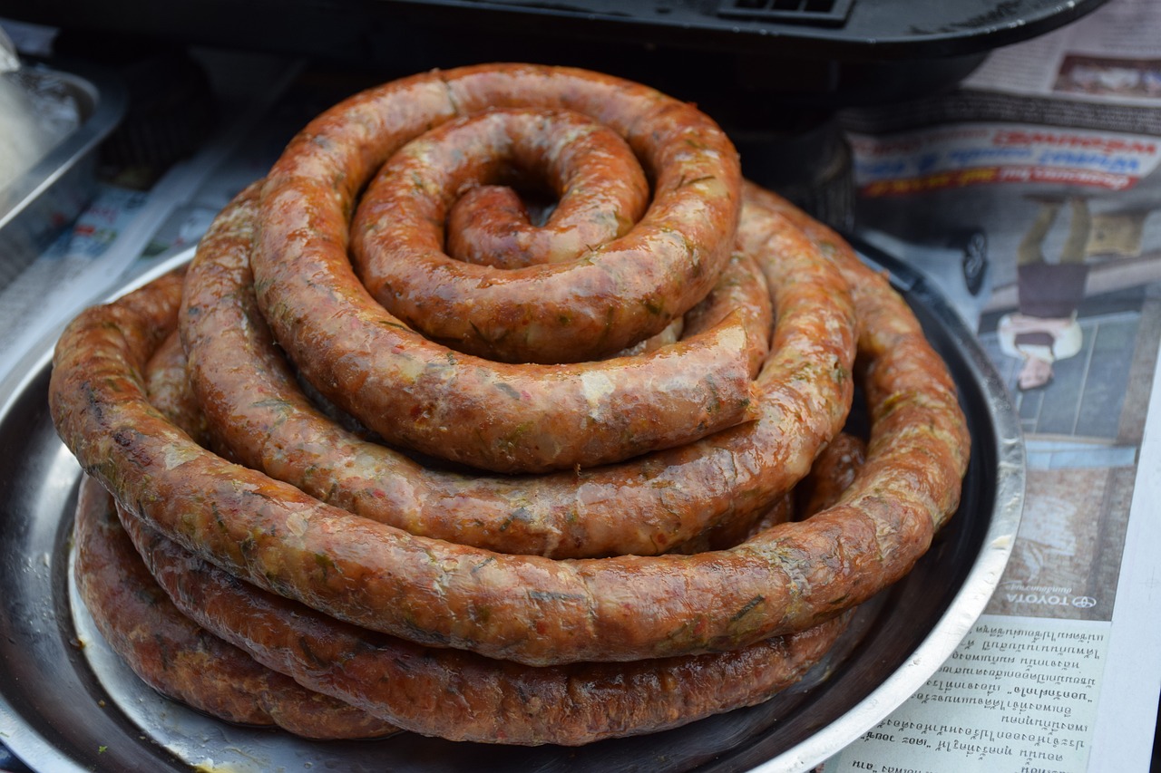 food, sausages, market