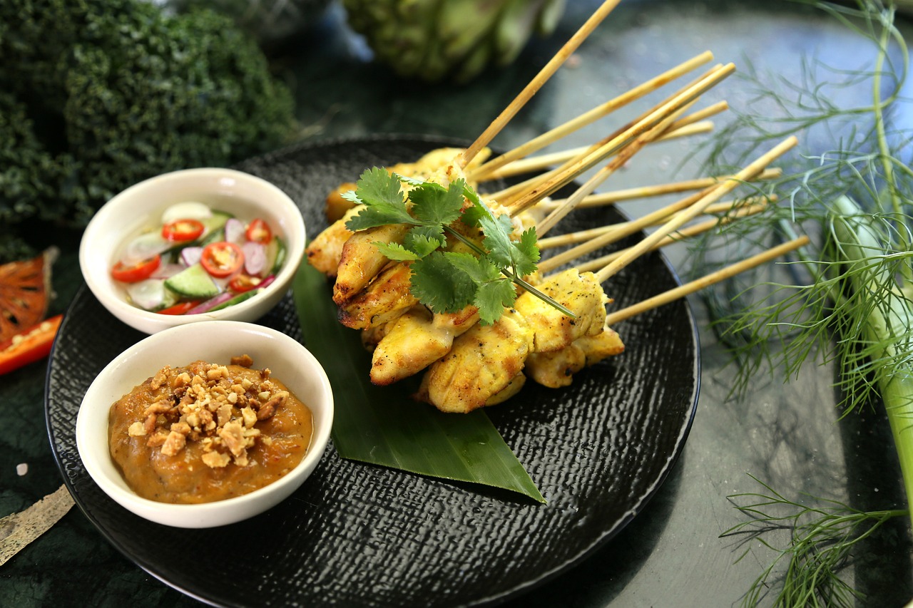 satay chicken, peanut sauce, thai food
